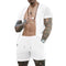Men's Fashion Set Summer Little Hole Fabric Turn-down Neck Casual Solid Color Suit Male High-Quality Two-Piece Set US Size