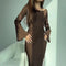 Fashionable new round neck long sleeved lace up solid color elegant waist cinching dress