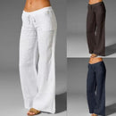 Women Pants Solid Color Pockets Drawstring Elastic Wide Leg Pants Long Yoga Trousers