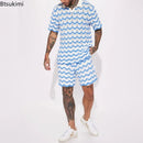 2025 Men's Summer Casual Suit Trend Streetwear Contrast Color Design Knitted Polo Shirt Sport Shorts Men Holiday Two-piece Sets