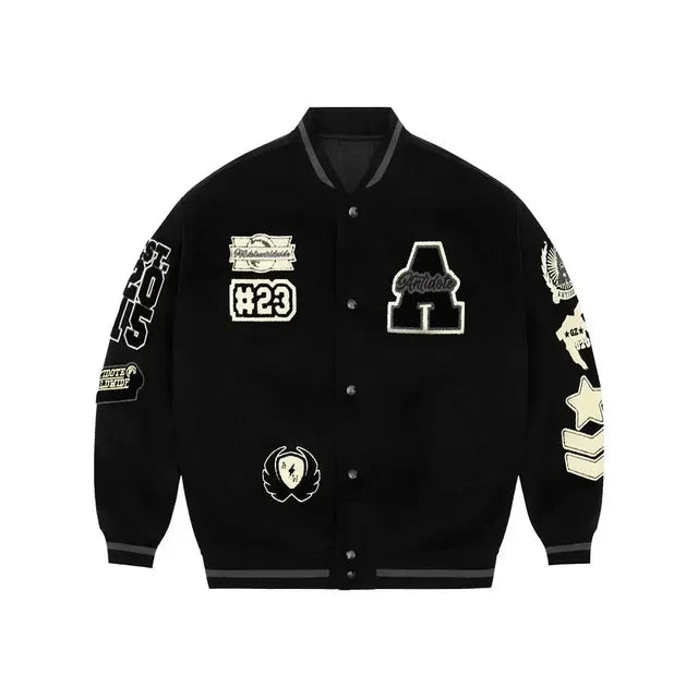 European and American Fashion Letter Embroidered Jackets Unisex Couple Contrasting Color Y2K Hip Hop Loose Leather Jackets Men