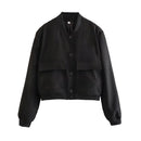 Women Fashion With Pockets Bomber Jacket Coats Vintage Long Sleeve Front Button Casual Female Outerwear Chic Tops