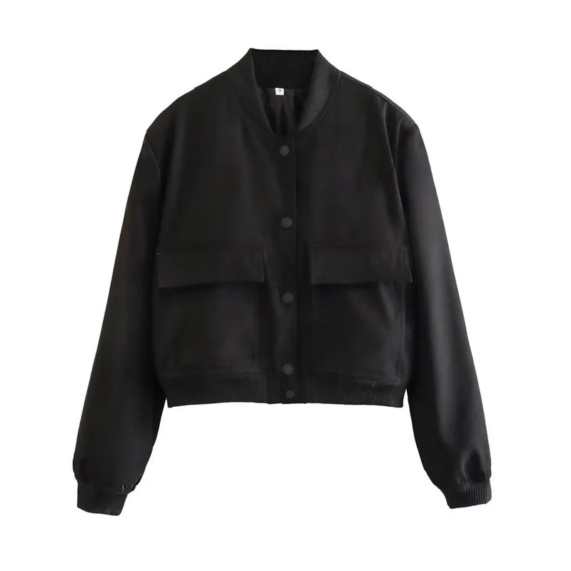 Women Fashion With Pockets Bomber Jacket Coats Vintage Long Sleeve Front Button Casual Female Outerwear Chic Tops