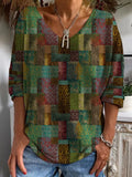 Autumn New Fashion Long-Sleeved Women's T-Shirt Top V-Neck Casual Loose Streaks Printed Streetwear Women Pullover T Shirts