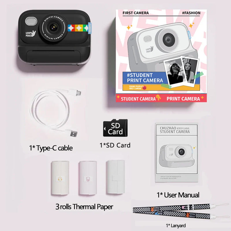 Color Instant Print Camera for kids, Christmas Birthday Gifts for Girls Boys, HD Digital Video Cameras No Ink Thermal Paper