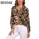 Blue Snakeskin Printed Vintage Blouse Oversize Women's Spring Summer Long Sleeve Lapel  Blouses Fashion OL Female Classic Shirt