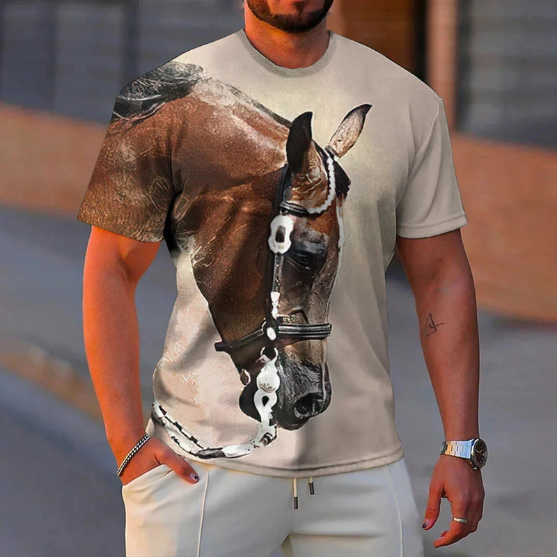 Fashion 3D Horse Print Men's T-Shirt Quick Dry Short Sleeve Tees Summer Casual Man Clothing Tops Loose Oversized T-Shirt for Men