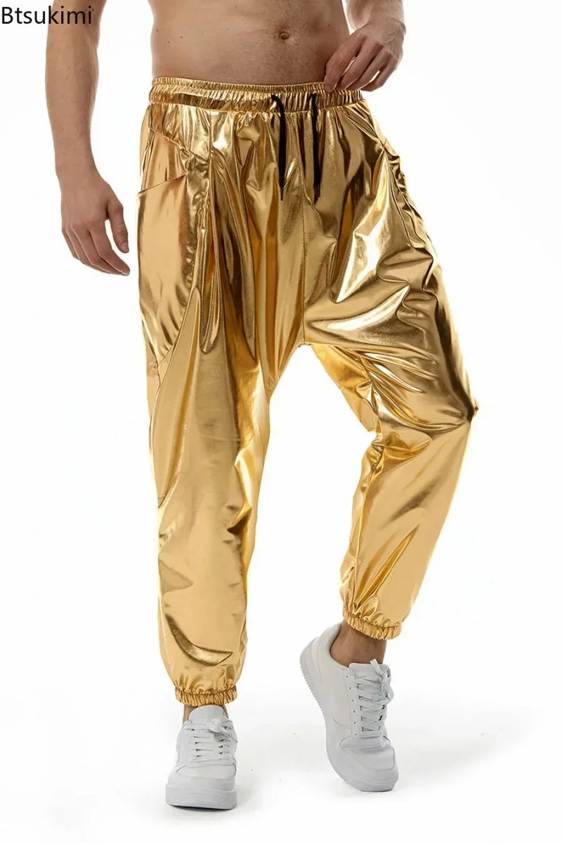 2025 Men's Shiny Metallic Jogger Sweatpants Hip Hop Wet Look Trousers Men Club Party Festival Prom Streetwear Pantalones Hombre