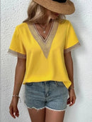 Women's Blouses Spring Summer Latest 2025 V-Neck Lace Casual Solid Color Shirt Short Sleeved T-Shirt Loose Fit Top Pullover
