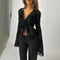 Fashionable Chiffon Blouse Elegant Slim Fit Tweed Style Flare Sleeve Top For Women Autumn 2024 New Arrival Smooths Your Silhouet