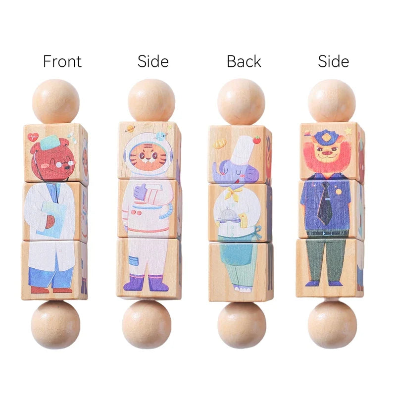 1PC Wooden Baby Rattles Toy Rotating Animal Shaped Matching Blocks Toy Baby Exercise Coordination Puzzle Montessori Toy Kid Gift