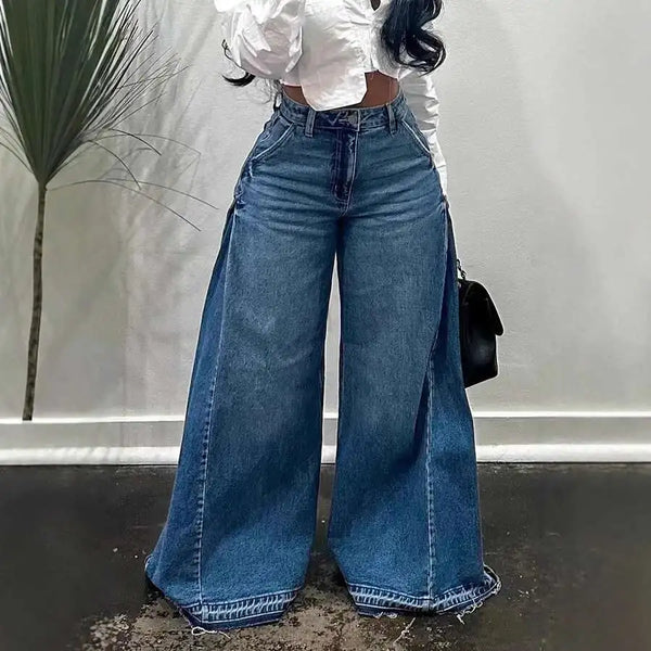 Vintage American Style Wide Leg Jeans Spliced Or Length Bell Bottom Fringebell-Bottom Pants For Men And Women