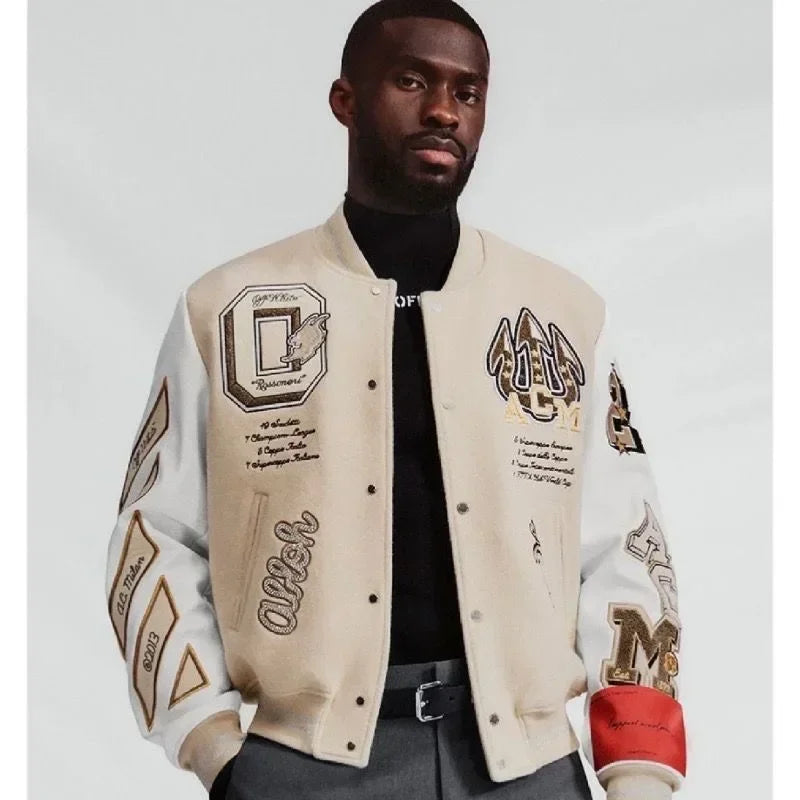 European and American Fashion Letter Embroidered Jackets Unisex Couple Contrasting Color Y2K Hip Hop Loose Leather Jackets Men