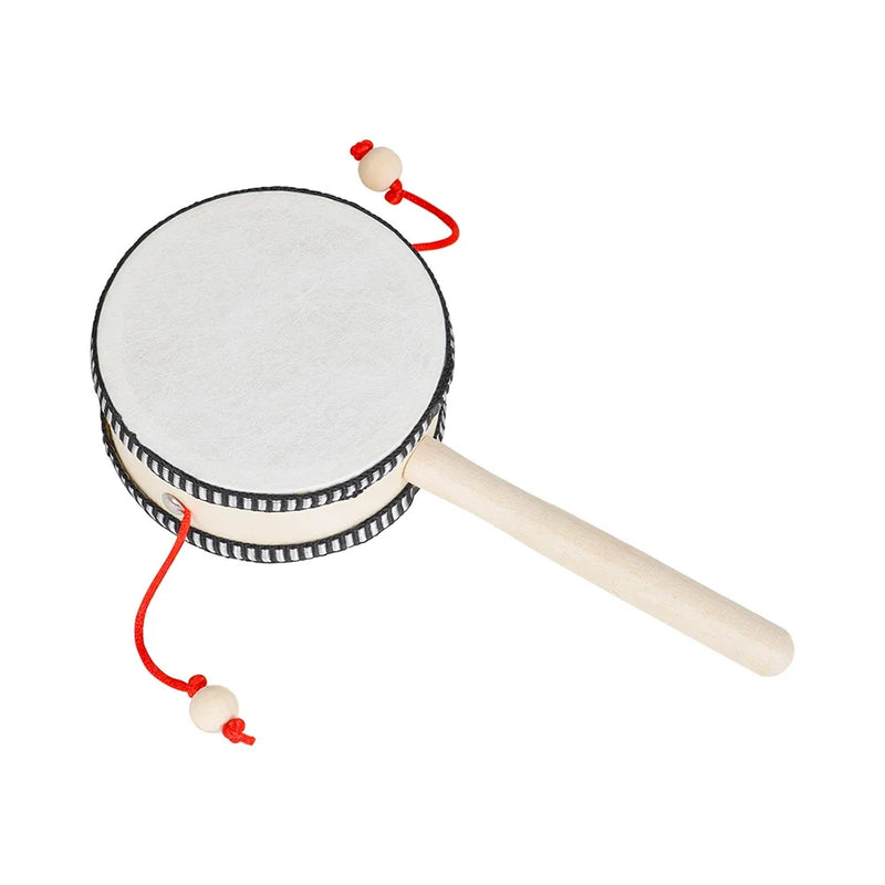 4 Inch Hand Shake Wooden Black Side Drum Orff Musical Instrument Rattle Childhood Classic Traditional Rattle Children Gifts Toys