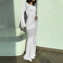 Fashionable new round neck long sleeved lace up solid color elegant waist cinching dress