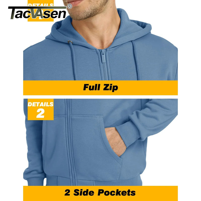 TACVASEN Big Pockets Fleece Lining Hoodies Mens Hooded Coats Full Zip Up Casual Hoodie Jackets Athlete Running Hiking Sportswear