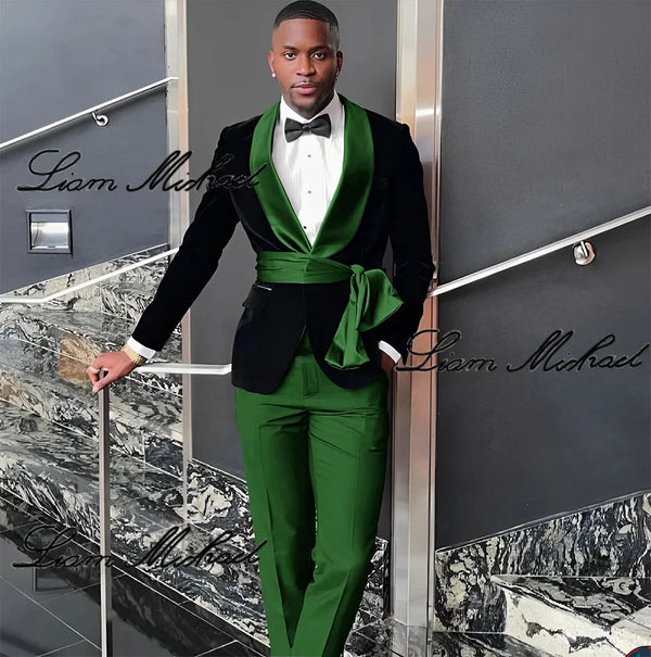 Black Velvet Jacket Men's 3 Piece Suit Wedding Groom Tuxedo 2024 Fashion Customized Men's Clothes Elegant