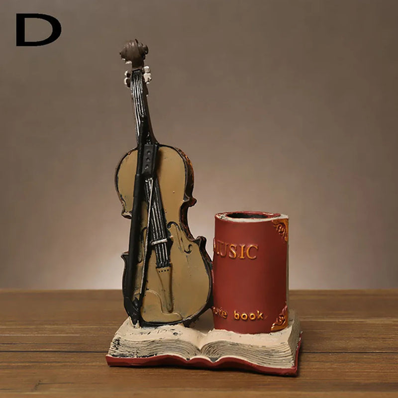 New saxophone resin handicraft pen holder ornaments, Violin storage pen holder,Office and home decoration pen holder， Pen holder