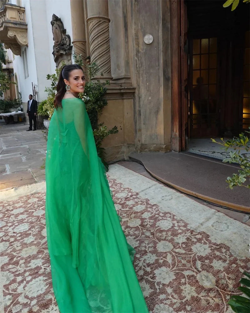 Sansa Strapless A-Line Lace Prom Dress Detachable Shawl  Customized Party Dress Floor-Length Zip Evening Dresses