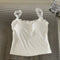 Summer Lace Strap Patchwork Camisole Women Solid Color Sleeveless Buttons Tank Top