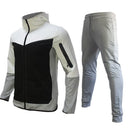 Men's Autumn-Winter Full Set with Hood Sports Jacket ,Sweatshirt Long Sleeves Pants Color-blocked Open Cardigan TightHoodie Suit
