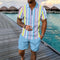 2025 summer new men's striped daily casual short-sleeved shorts two-piece sports casual men's suit