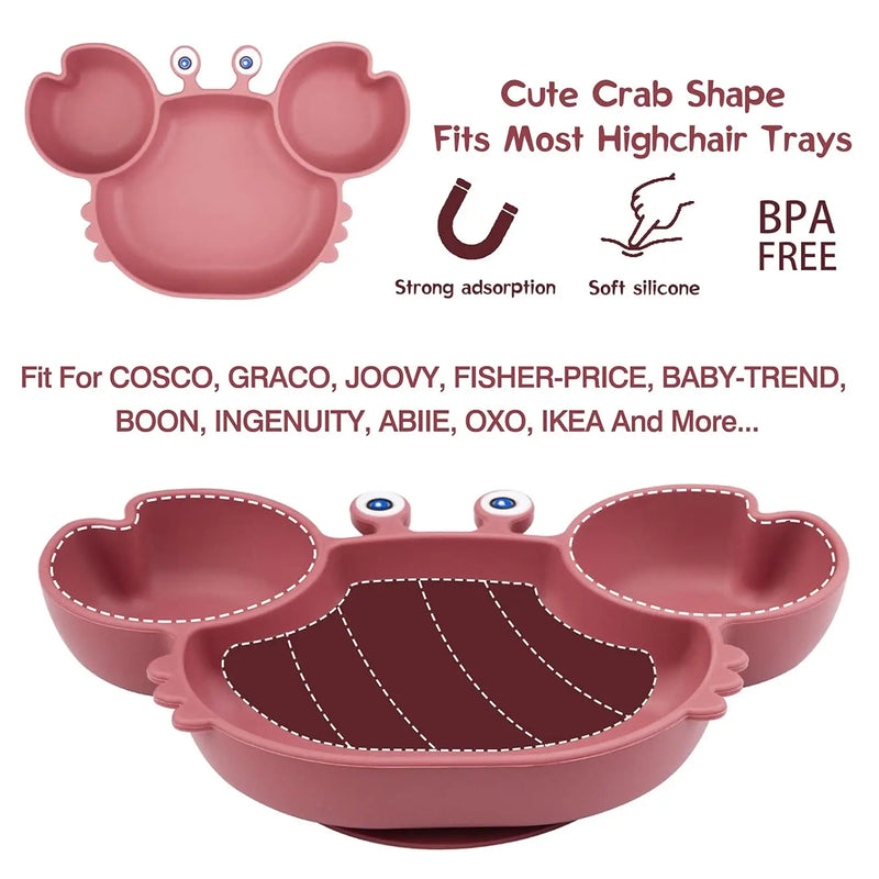 3Pcs/Set Baby Safe Silicone Dining Plate Food Feeding With Spoon Fork Cartoon Children Dishes Prevent Tipping Over And BPA Free