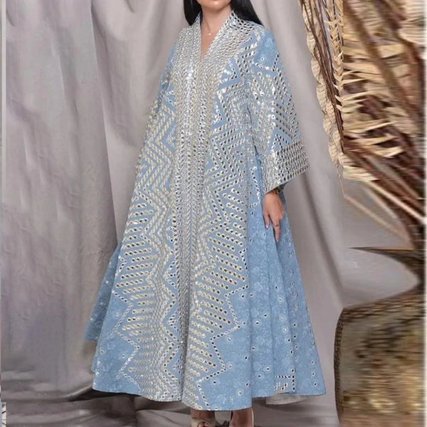 Spring Summer New Style Women's Clothing Amazon Printed Breathable Long Sleeve Loose-fit Dress Middle East Long Kaftan