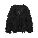 TFMLN Sexy Women Translucent Ruffles Blouses 2025 New Fashion V-neck Single Breasted Tierred Causal Tops Beach Style Solid Shirt