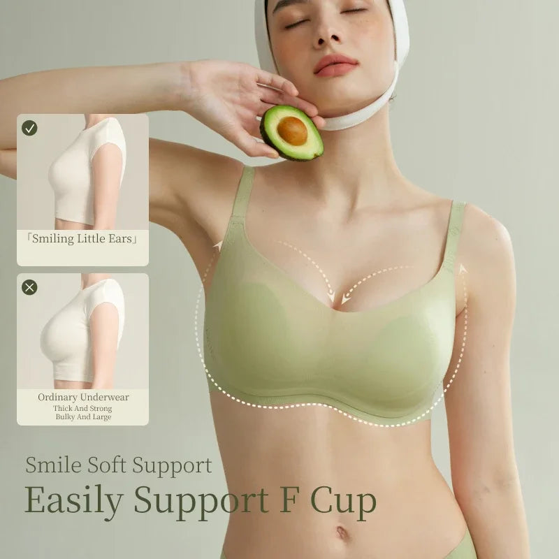 SUJIIN Wireless Bra for Big Breasts Women Push Up Full-Coverage Large Size Bra Ladies Seamless Comfort Smoothing Bralettes MX313