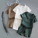 Summer Children's Clothing Set for 0-7Y Boys & Girls Cotton Linen Muslin Suit T-shirt Tops + Shorts 2pcs Baby Loungewear Outfit