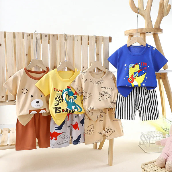 Spring Summer Baby Cotton Cartoon Clothes 2pcs Sets Baby Cotton Clothes T-shirts+Pants Set for Boys Girls Kids Sports Outwear