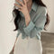 Women Shirt Turn Down Collar Cardigan Shirt Women Solid Color Sun Shirt