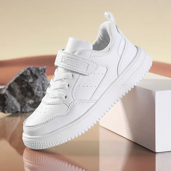 Waterproof Eva Outsole Children's White Sneakers Boys Small White Shoes School Campus Shoes Leather Surface Children's