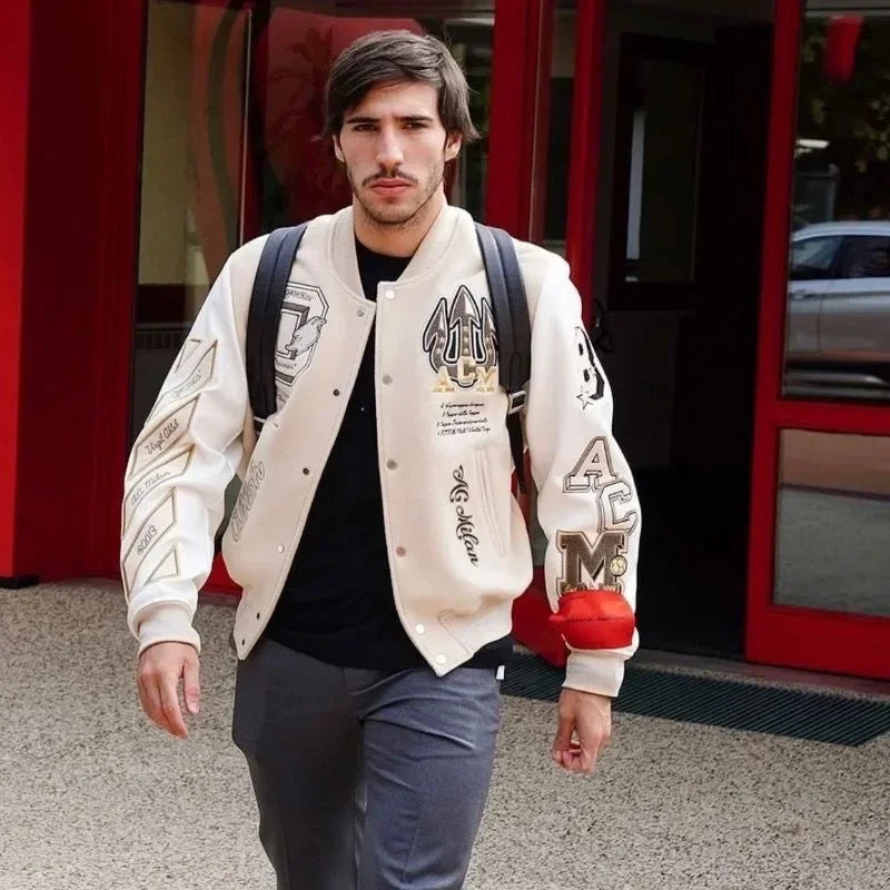 European and American Fashion Letter Embroidered Jackets Unisex Couple Contrasting Color Y2K Hip Hop Loose Leather Jackets Men