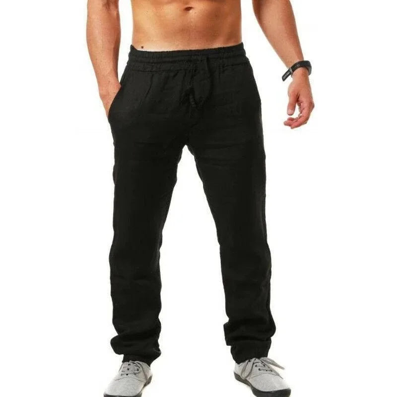 2025 New Men's Beach Pants Joggers Streetwear Cotton Linen Sweatpants Casual Pants Hawaiian Vacation Loose Summer Long