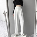 Women Suit Pant Korean Elastic High Waist Straight Pants Casual Loose Solid Simple Wide Leg Trousers Commuting Autumn Winter