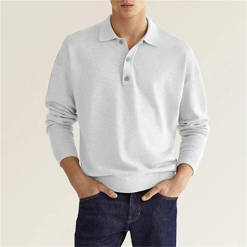 2024 Autumn leisure Home long Sleeve top Fashion Men's solid color lapel Men's POLO Shirt
