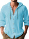 2024 New Spring and Summer Men's Hooded T-shirt Solid Color Cotton Linen Men's Casual Long Sleeved Top