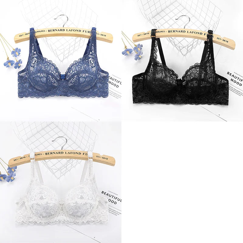 ALLTOOALL 3PC Women Sexy Lace Bras Plus Size Push Up Bralette Female Underwired Underwear Hollow Out Lingerie Embroidery Bra