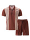 2025 summer new men's striped daily casual short-sleeved shorts two-piece sports casual men's suit