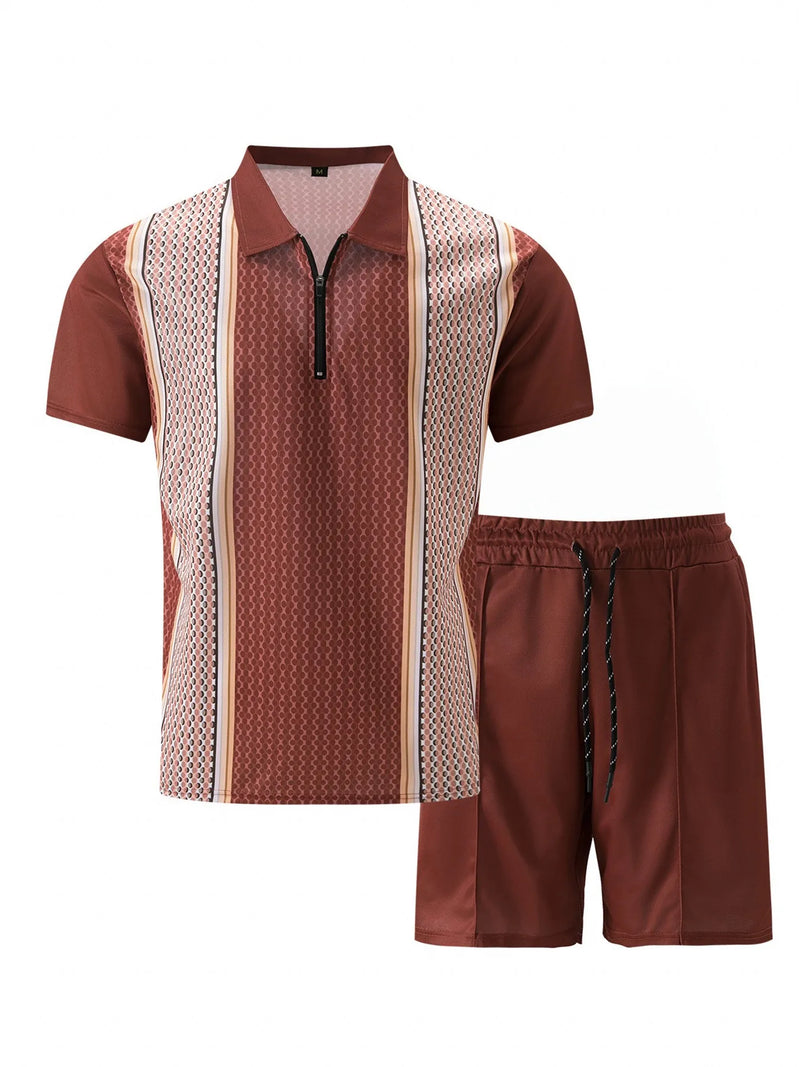 2025 summer new men's striped daily casual short-sleeved shorts two-piece sports casual men's suit