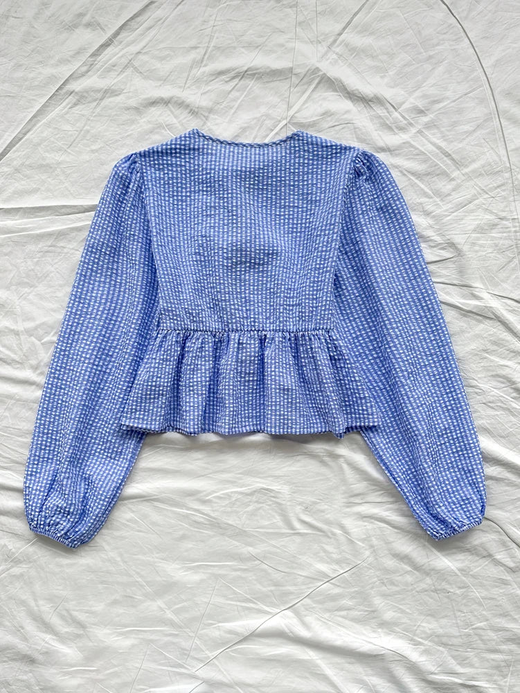 Round Neck Bow Decoration Casual Holiday Long Sleeve Shirt Women's Cute Bow Pom Pom Spring Spring Long Sleeve Top