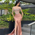 GiGiBraut Fancy Satin Prom Dress For Women Mermaid Pleated Slit Crystals Evening Gowns Vestido De Formatura Party Customised