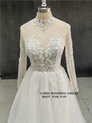 LORIE Long Sleeve Wedding Dresses A Line Sweatheart Neck Bridal Dress Appliqued Lace Wedding Gowns 2023 Customized