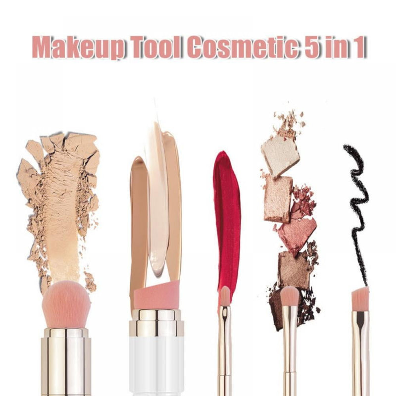 Makeup Brushes 5 In 1 Retractable Set, Foundation Brush | Eyebrow Brush| Lip Brush | Eyeshadow Brush,Multi-functional Makeup Brush For Travel & Home