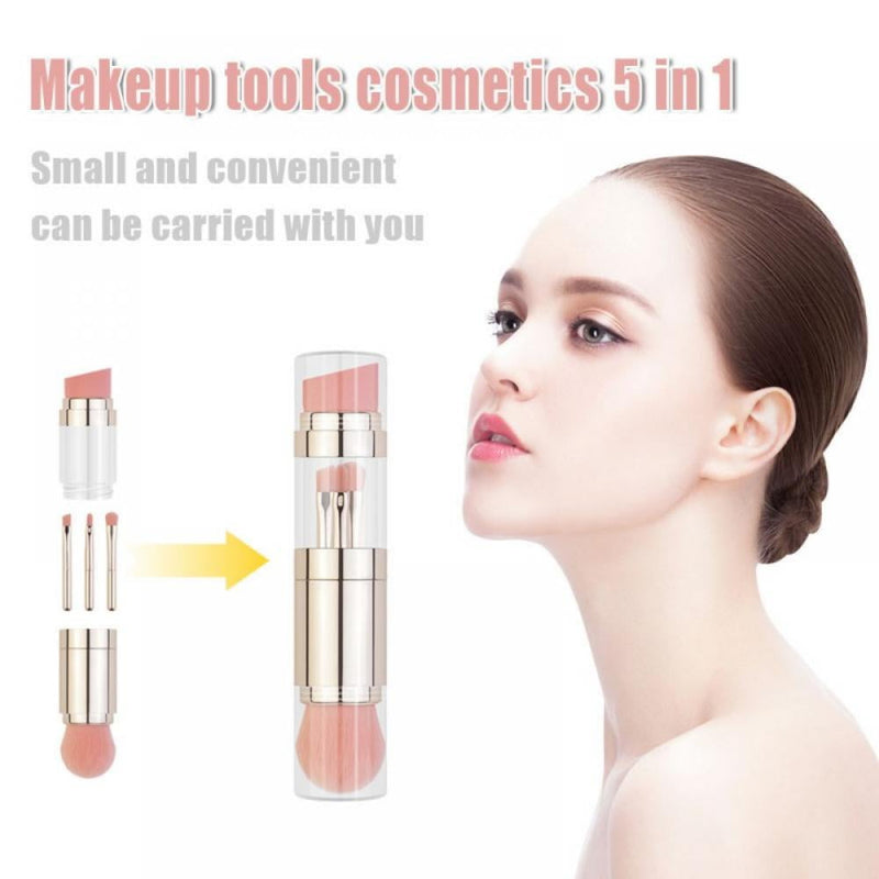 Makeup Brushes 5 In 1 Retractable Set, Foundation Brush | Eyebrow Brush| Lip Brush | Eyeshadow Brush,Multi-functional Makeup Brush For Travel & Home
